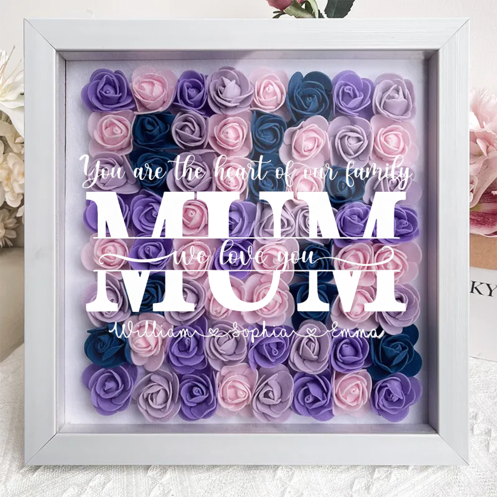 You Are The Heart Of Our Family - Family Personalized Custom Flower Shadow Box - Mother's Day, Gift For Mom, Grandma-Creatgifts