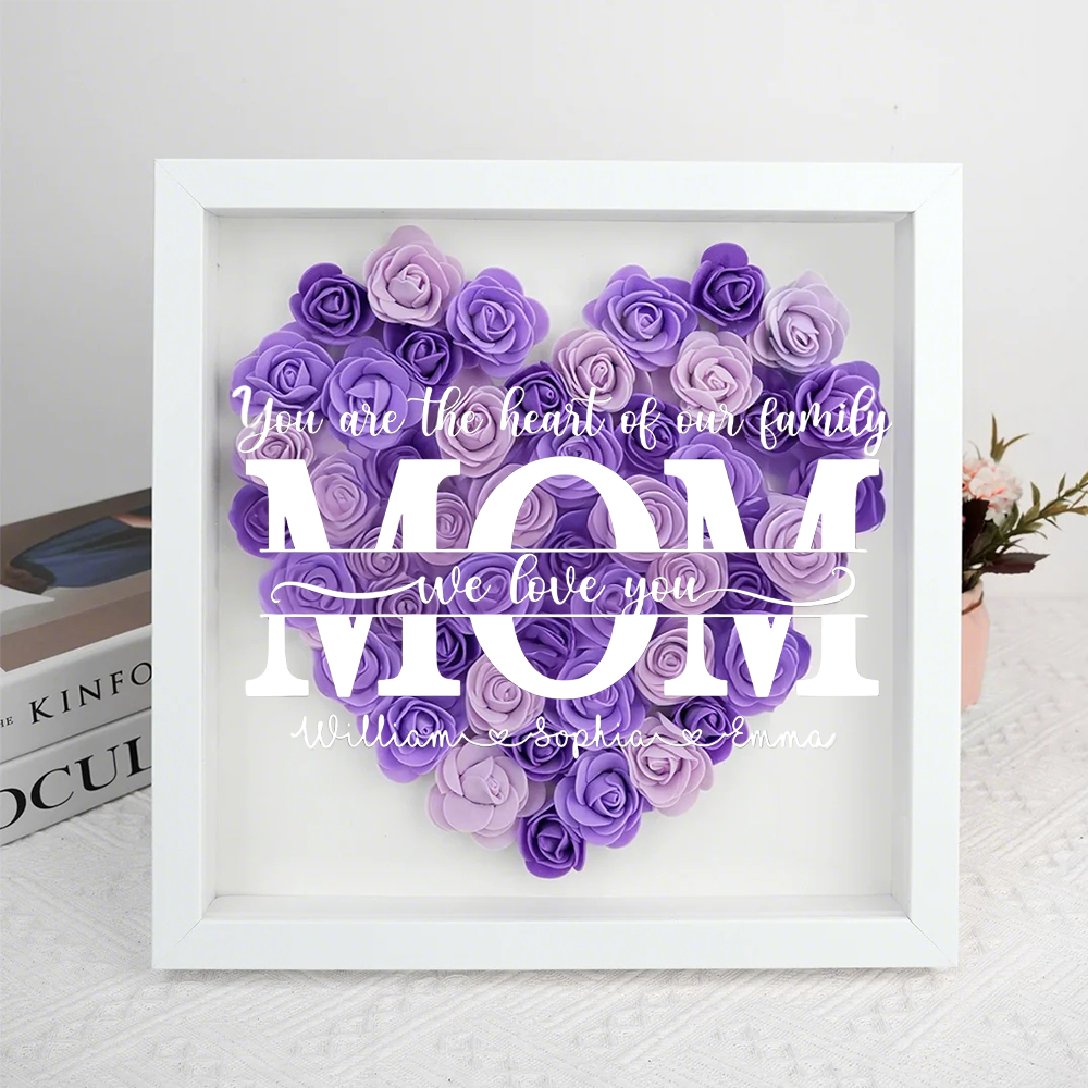 You Are The Heart Of Our Family - Family Personalized Custom Flower Shadow Box - Mother's Day, Gift For Mom, Grandma-Creatgifts