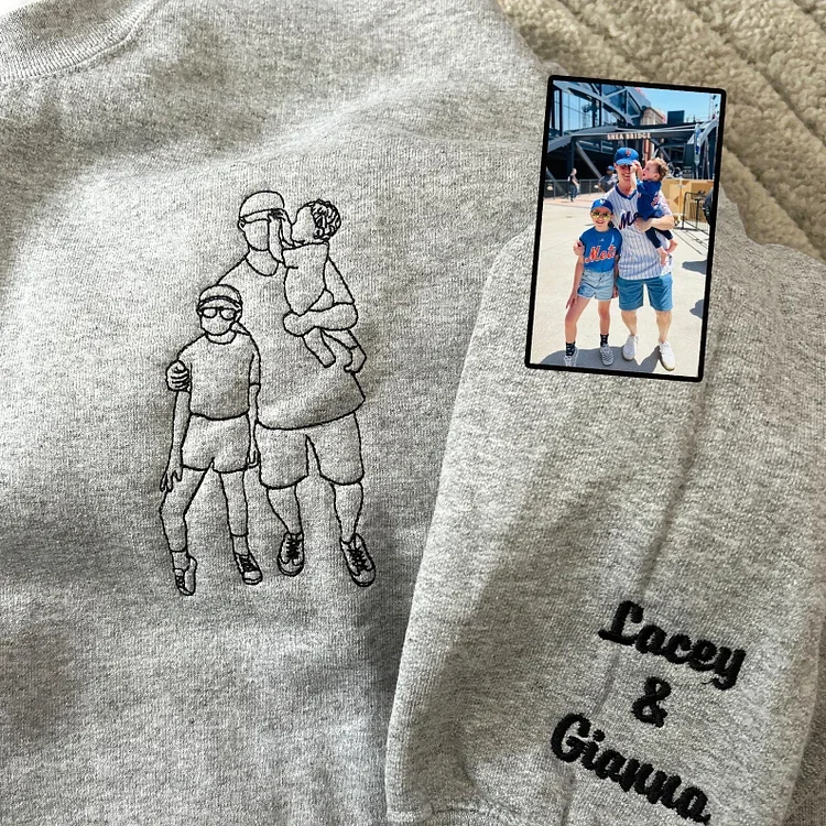 Personalized Embroidered Dad & Kids Photo Sweatshirt - Custom Gift for Dad, Papa