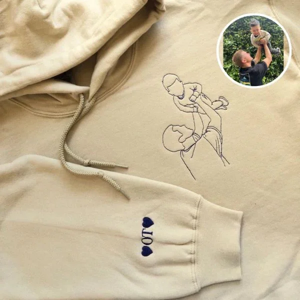 Personalized Embroidered Dad & Kids Photo Sweatshirt - Custom Gift for Dad, Papa