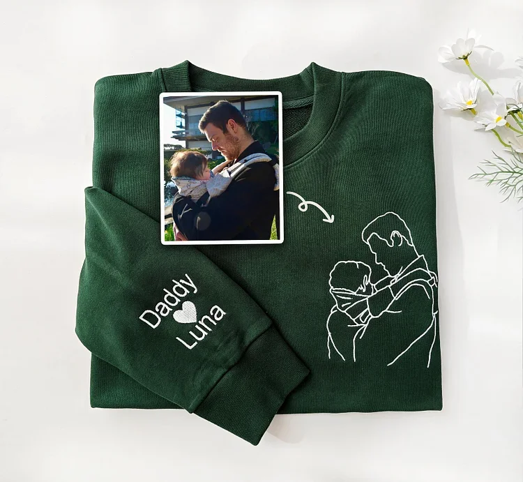 Personalized Embroidered Dad & Kids Photo Sweatshirt - Custom Gift for Dad, Papa