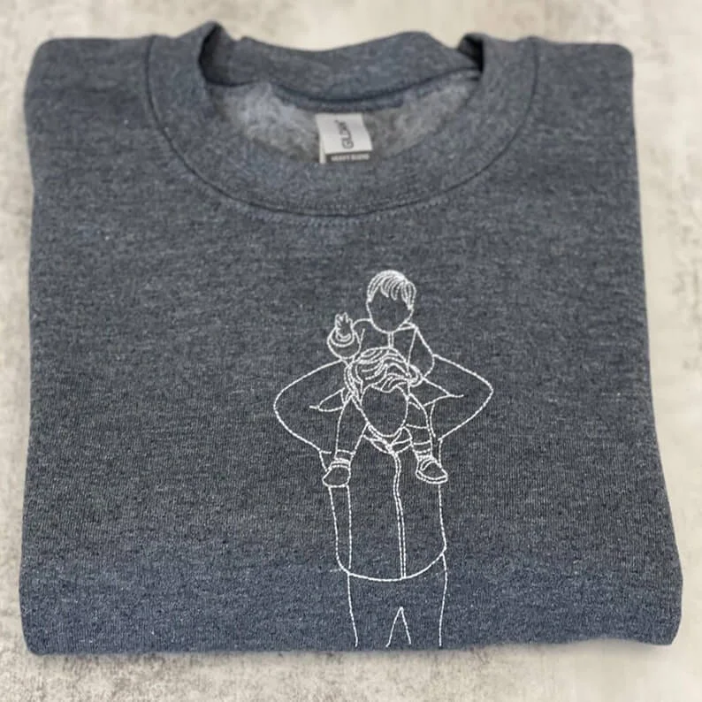 Personalized Embroidered Portrait Sweatshirt - Unique Gift for Dad - Custom Father and Son Hoodie, Couple Portrait-Creatgifts