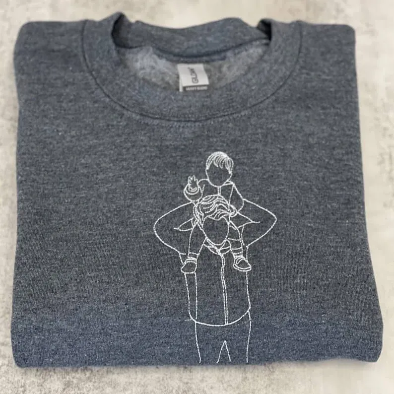 Personalized Embroidered Portrait Sweatshirt - Unique Gift for Dad - Custom Father and Son Hoodie, Couple Portrait-Creatgifts