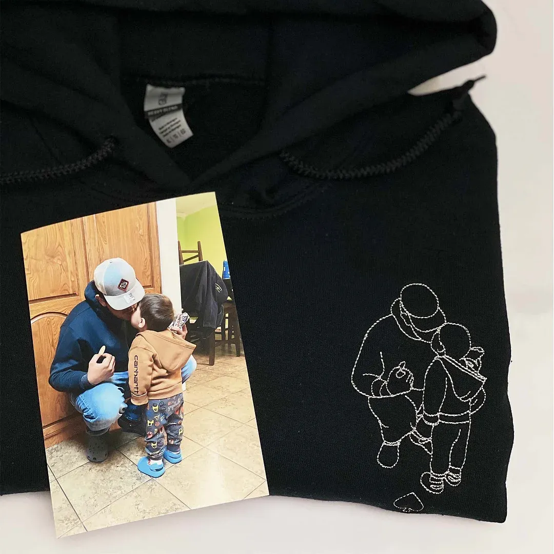 Personalized Embroidered Portrait Sweatshirt - Unique Gift for Dad - Custom Father and Son Hoodie, Couple Portrait-Creatgifts