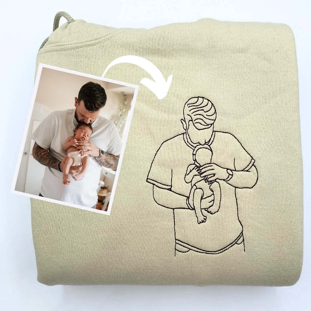 Personalized Embroidered Portrait Sweatshirt - Unique Gift for Dad - Custom Father and Son Hoodie, Couple Portrait-Creatgifts