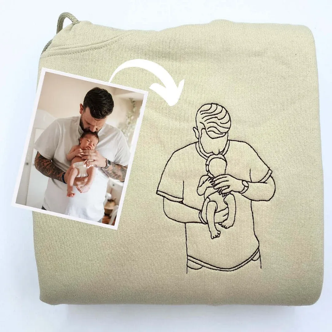 Personalized Embroidered Portrait Sweatshirt - Unique Gift for Dad - Custom Father and Son Hoodie, Couple Portrait-Creatgifts