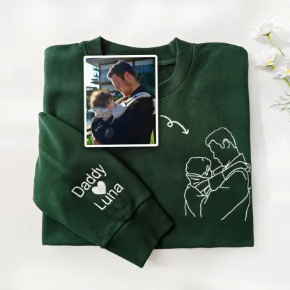 Personalized Embroidered Portrait Sweatshirt - Unique Gift for Dad - Custom Father and Son Hoodie, Couple Portrait-Creatgifts