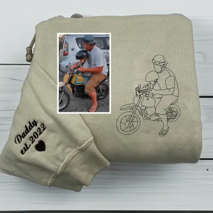 Personalized Embroidered Portrait Sweatshirt - Unique Gift for Dad - Custom Father and Son Hoodie, Couple Portrait-Creatgifts