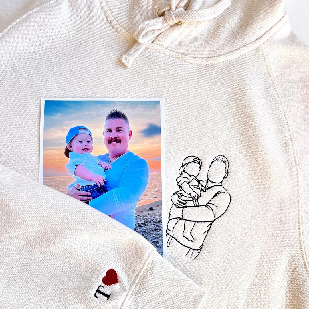 Personalized Embroidered Portrait Sweatshirt - Unique Gift for Dad - Custom Father and Son Hoodie, Couple Portrait-Creatgifts