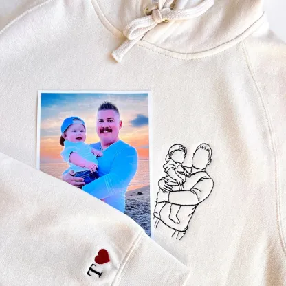 Personalized Embroidered Portrait Sweatshirt - Unique Gift for Dad - Custom Father and Son Hoodie, Couple Portrait-Creatgifts