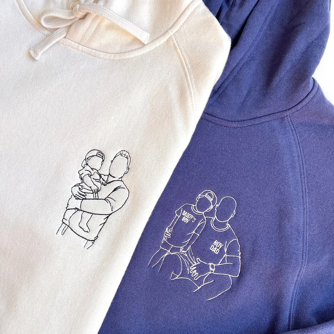 Personalized Embroidered Portrait Sweatshirt - Unique Gift for Dad - Custom Father and Son Hoodie, Couple Portrait-Creatgifts