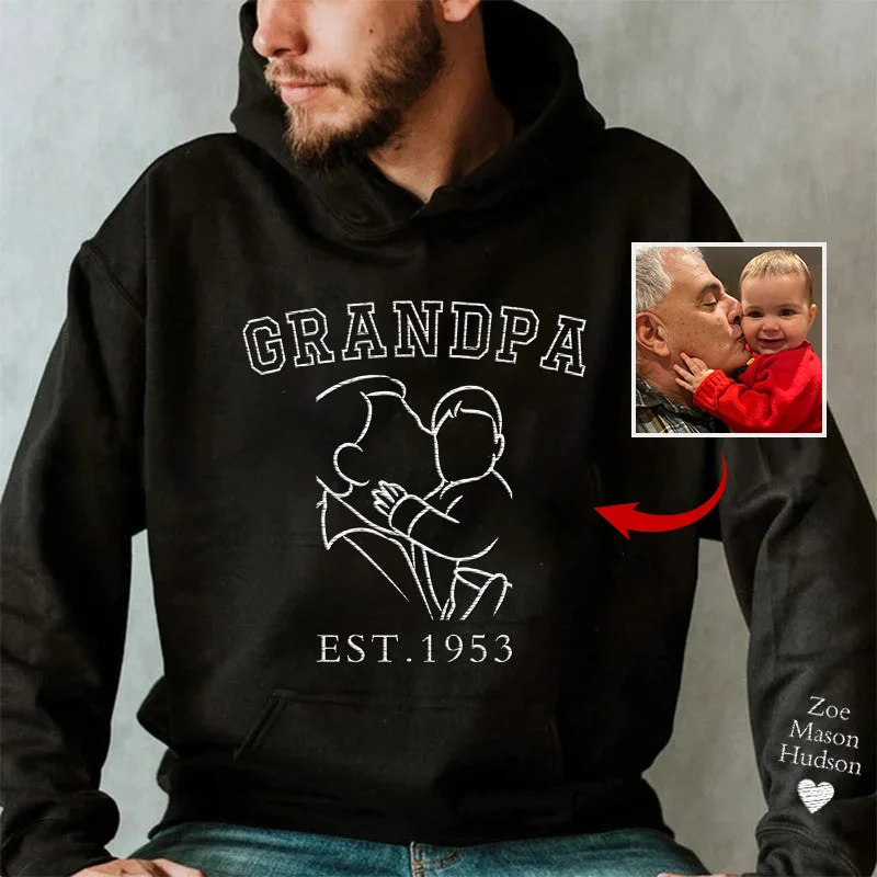 Custom Embroidered Portrait Sweatshirt - Commemorate a Special Year with Personalized Family Art, Perfect Gift for Dad-Creatgifts