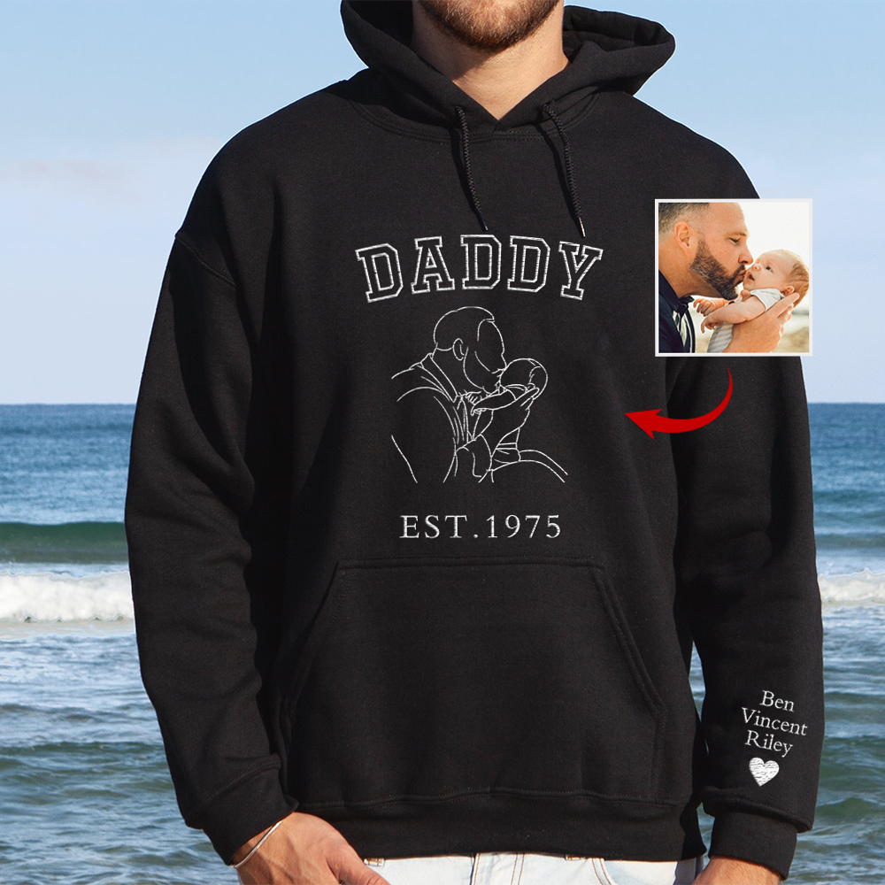 Custom Embroidered Portrait Sweatshirt - Commemorate a Special Year with Personalized Family Art, Perfect Gift for Dad-Creatgifts