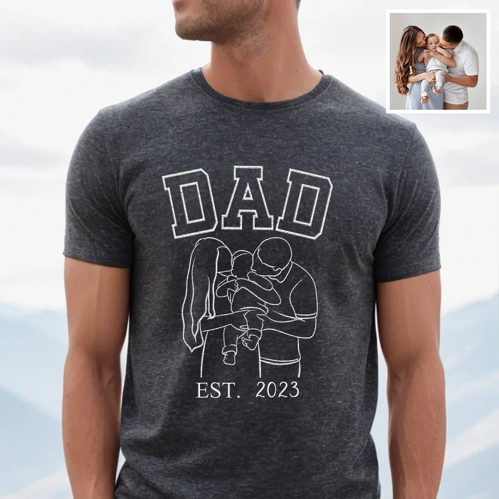 Custom Embroidered Portrait Sweatshirt - Commemorate a Special Year with Personalized Family Art, Perfect Gift for Dad-Creatgifts