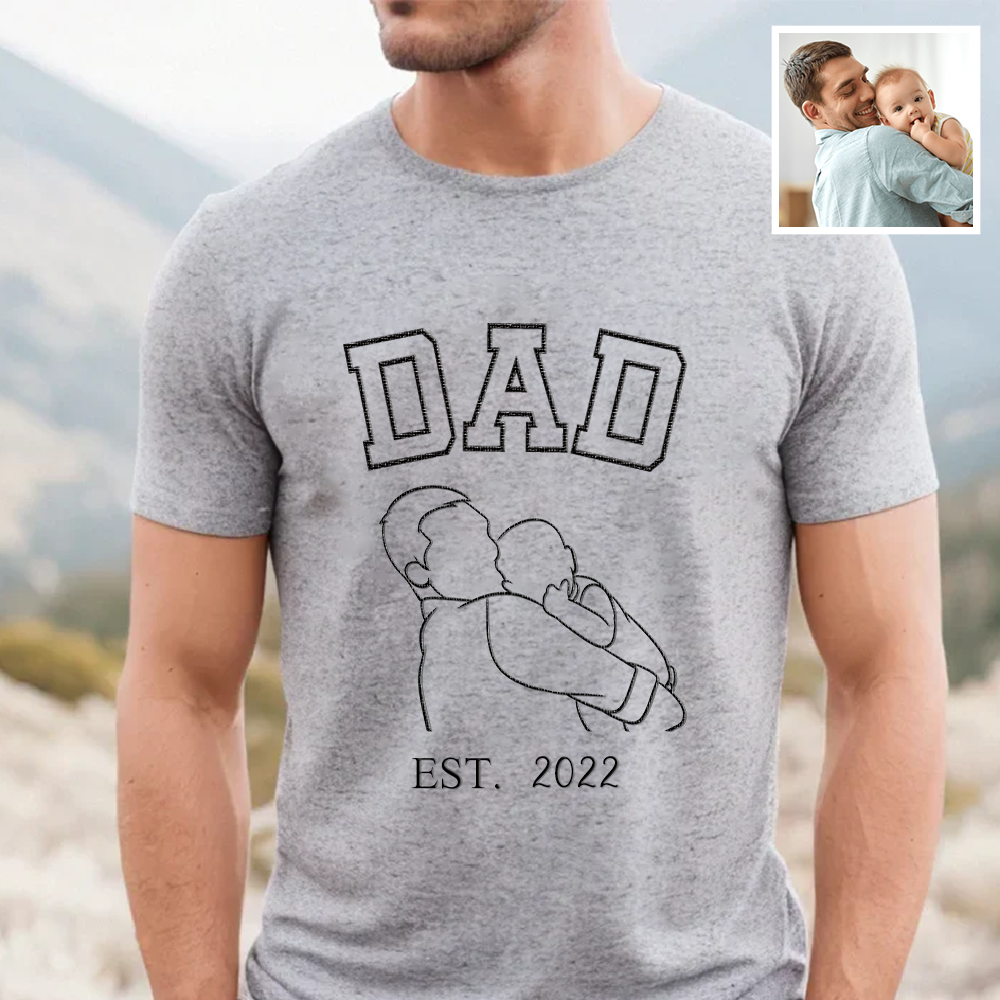 Custom Embroidered Portrait Sweatshirt - Commemorate a Special Year with Personalized Family Art, Perfect Gift for Dad-Creatgifts