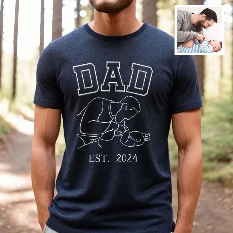 Custom Embroidered Portrait Sweatshirt - Commemorate a Special Year with Personalized Family Art, Perfect Gift for Dad-Creatgifts