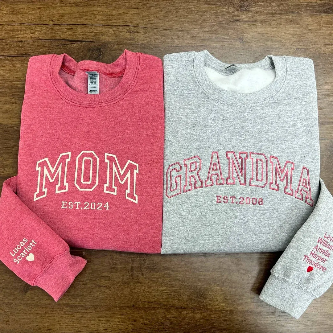 Personalized Dad & Mama Embroidered Sweatshirt With Date & Name, Father's Day Gift