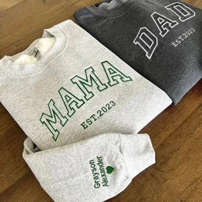Personalized Dad & Mama Embroidered Sweatshirt With Date & Name, Father's Day Gift