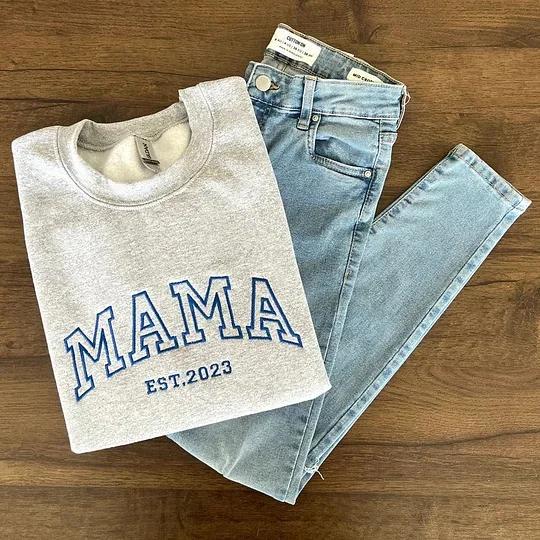 Personalized Dad & Mama Embroidered Sweatshirt With Date & Name, Father's Day Gift