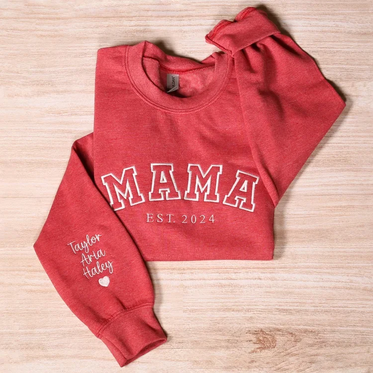 Personalized Dad & Mama Embroidered Sweatshirt With Date & Name, Father's Day Gift
