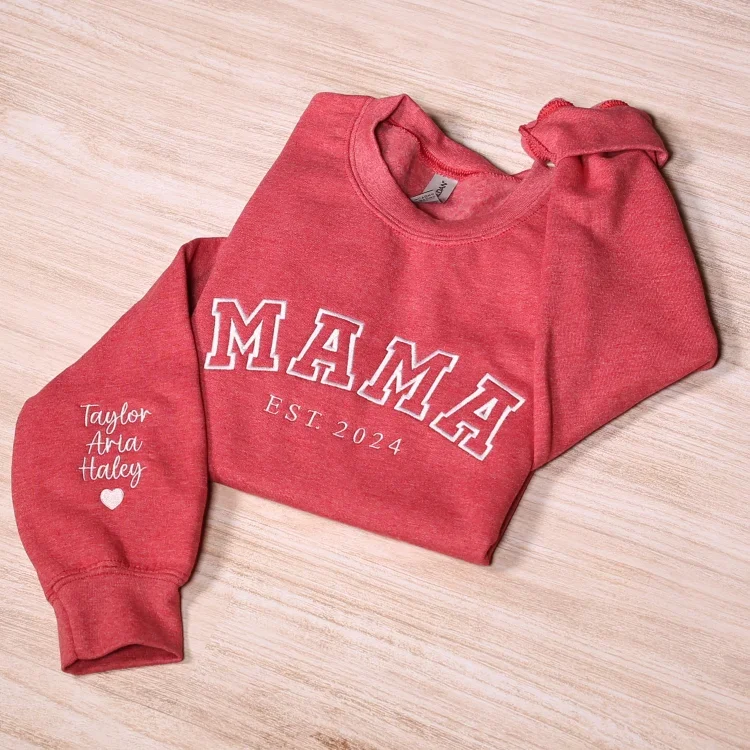 Personalized Dad & Mama Embroidered Sweatshirt With Date & Name, Father's Day Gift