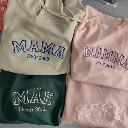Personalized Dad & Mama Embroidered Sweatshirt With Date & Name, Father's Day Gift