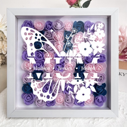 Personalized Butterfly Version Flower Shadow Box - Gift For Mom Custom Children Names