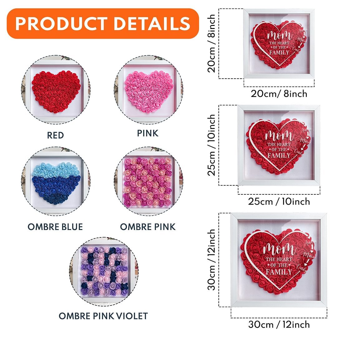 Mom The Heart Of The Family - Personalized Flower Shadow Box 