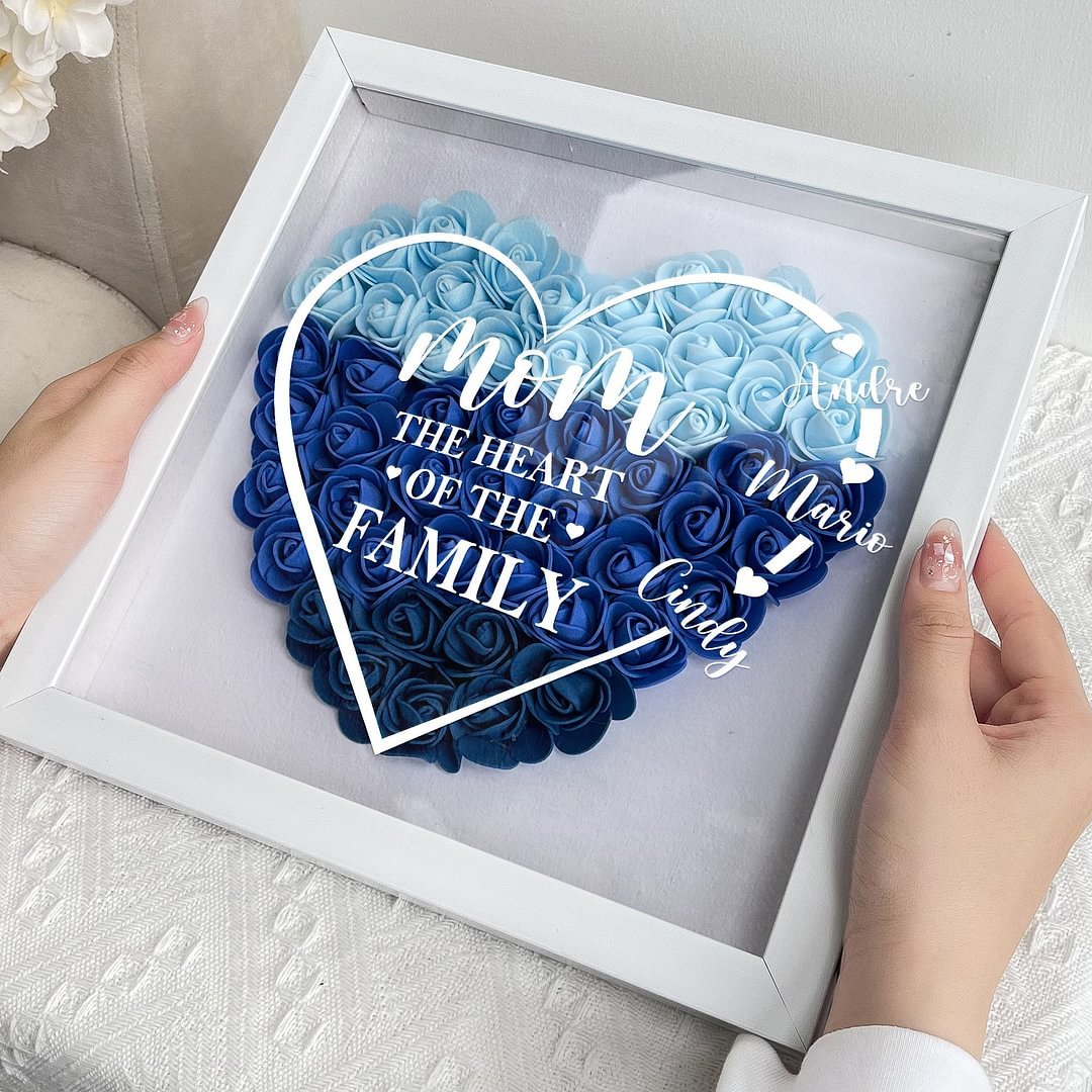 Mom The Heart Of The Family - Personalized Flower Shadow Box 