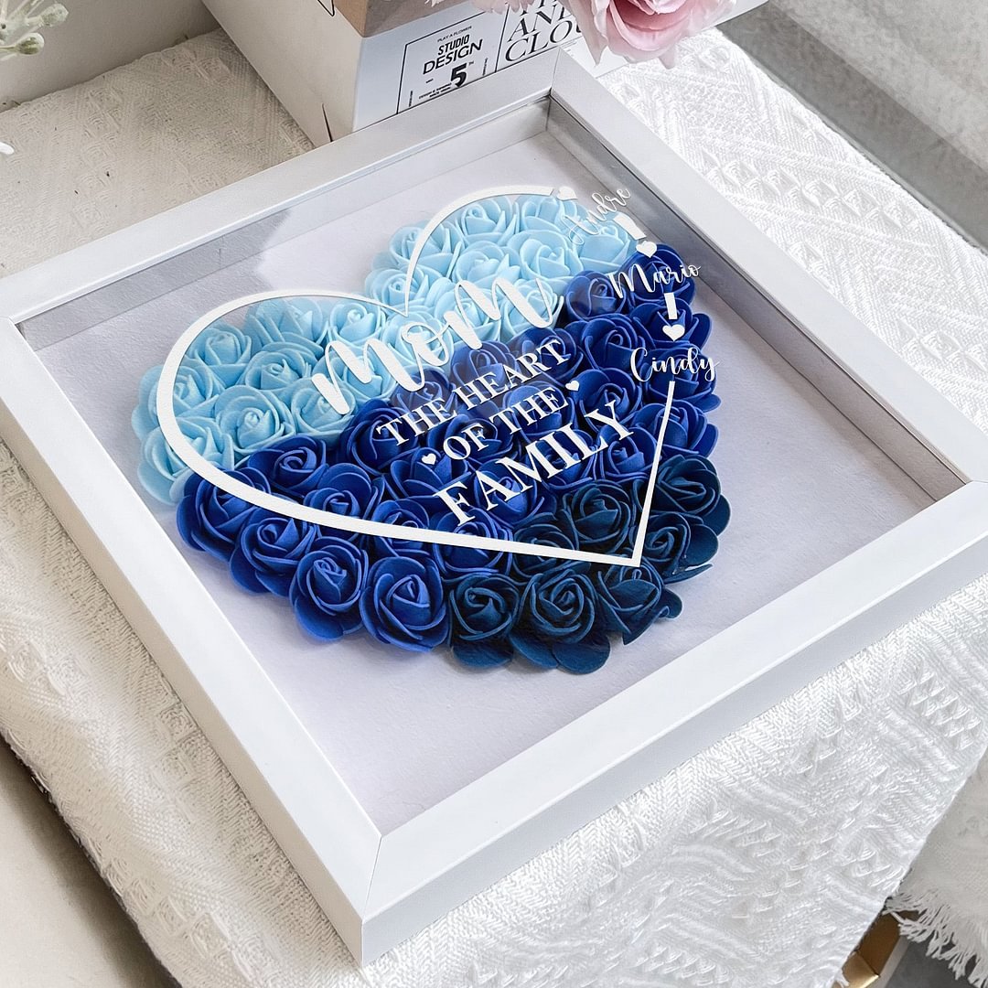 Mom The Heart Of The Family - Personalized Flower Shadow Box 
