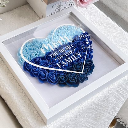 Mom The Heart Of The Family - Personalized Flower Shadow Box 