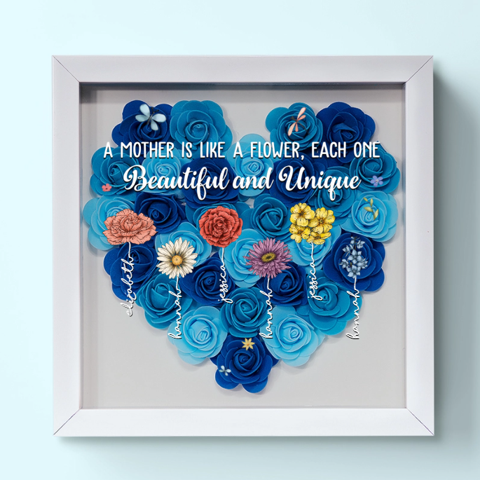 A Mother Is Like A Flower, Each One Beautiful And Unique - Family Personalized Custom Flower Shadow Box - Gift For Mom, Grandma -Creatgifts