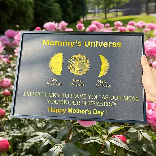 Custom Moon Phases Frame With Text & Date - Mum's Universe