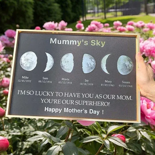 Custom Moon Phases Frame With Text & Date - Mum's Universe