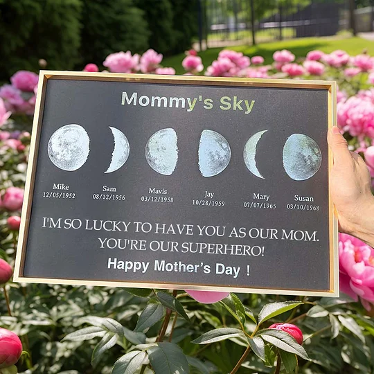 Custom Moon Phases Frame With Text & Date - Mum's Universe