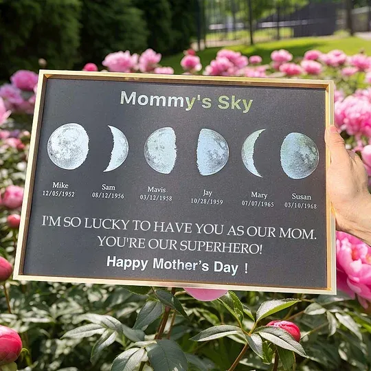 Custom Moon Phases Frame With Text & Date - Mum's Universe