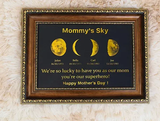 Custom Moon Phases Frame With Text & Date - Mum's Universe