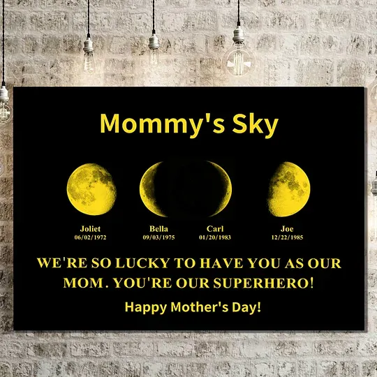Custom Moon Phases Frame With Text & Date - Mum's Universe