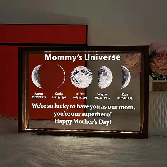 Custom Led Light Frame With Text And Date - Mum's Universe