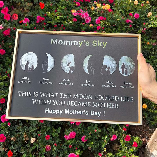 Mother's Day Gift Custom Moon Phase Art Frame Customized Moon Phase with People Silhouette Frame