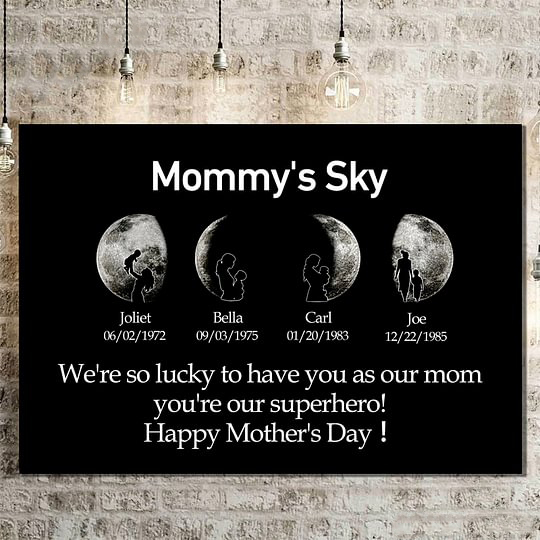 Mother's Day Gift Custom Moon Phase Art Frame Customized Moon Phase with People Silhouette Frame
