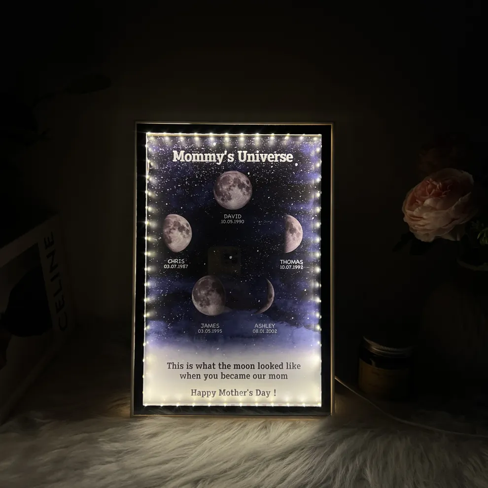 Mummy's Universe - Personalised Customised Starry Moon Phase Mirror Lightboxes