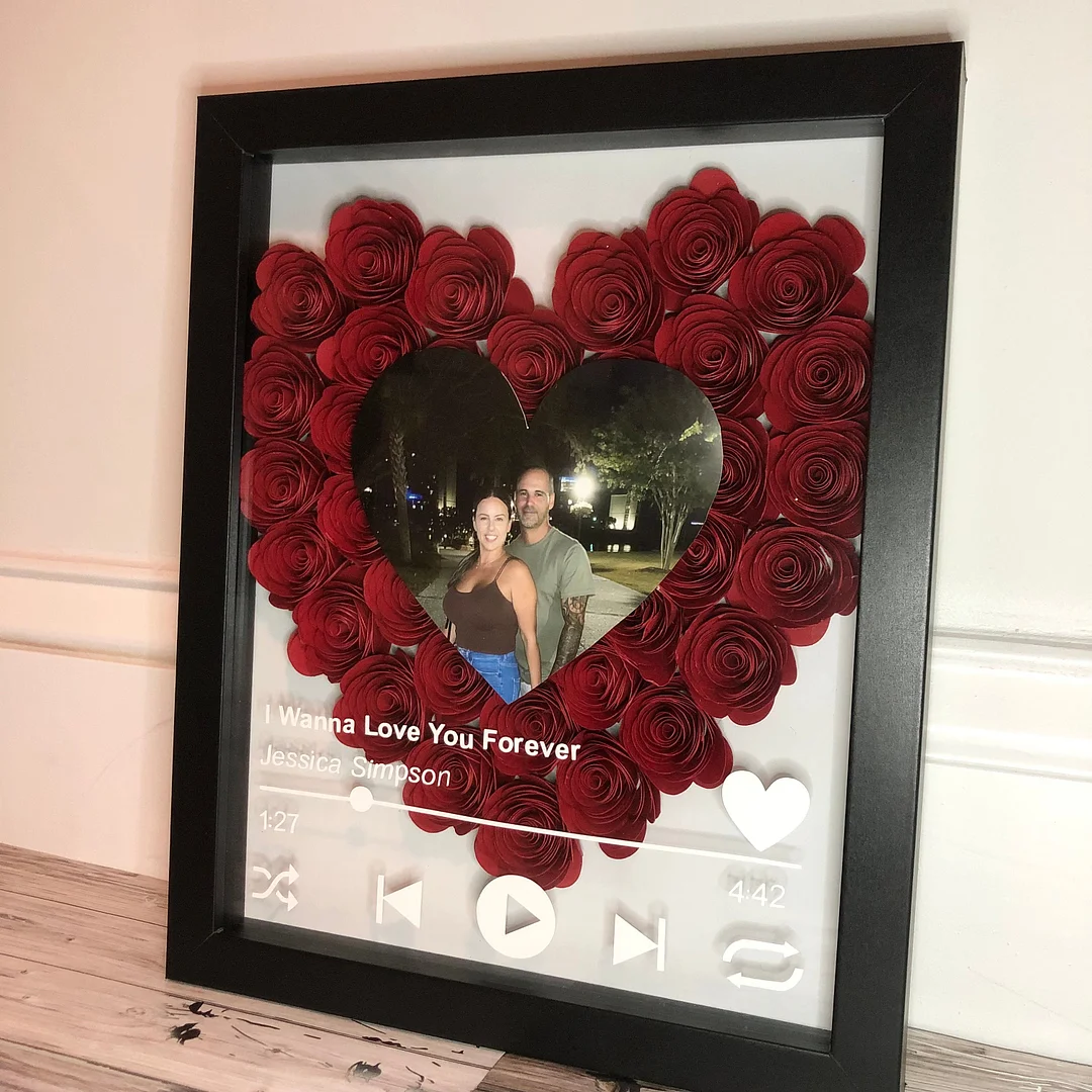 Personalized Roses Flower Shadow Box With Couple Photo For Wedding Anniversary Valentine's Day