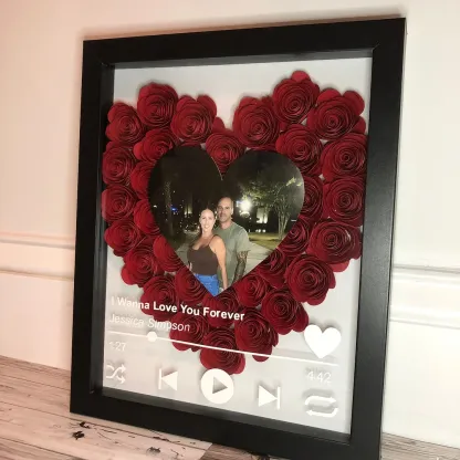Personalized Roses Flower Shadow Box With Couple Photo For Wedding Anniversary Valentine's Day