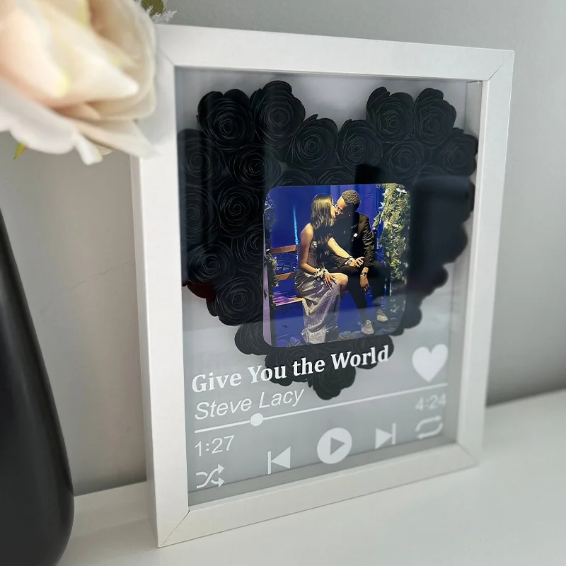 Personalized Roses Flower Shadow Box With Couple Photo For Wedding Anniversary Valentine's Day