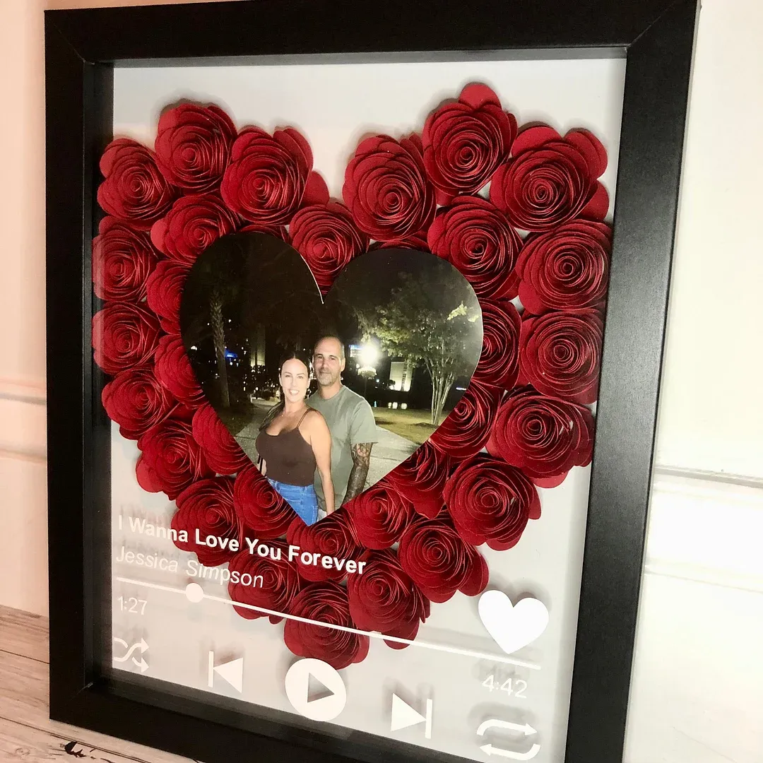 Personalized Roses Flower Shadow Box With Couple Photo For Wedding Anniversary Valentine's Day