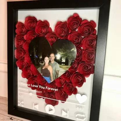 Personalized Roses Flower Shadow Box With Couple Photo For Wedding Anniversary Valentine's Day