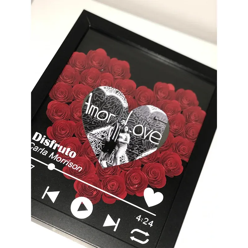 Personalized Roses Flower Shadow Box With Couple Photo For Wedding Anniversary Valentine's Day
