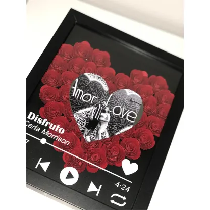 Personalized Roses Flower Shadow Box With Couple Photo For Wedding Anniversary Valentine's Day