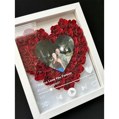 Personalized Roses Flower Shadow Box With Couple Photo For Wedding Anniversary Valentine's Day